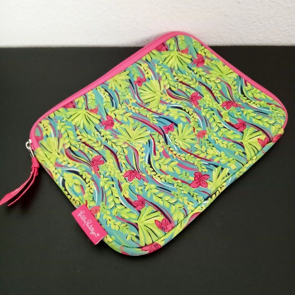 Lilly Pulitzer Padded Tech Case Soft Pink Butterflies Tropical Zipper Neoprene